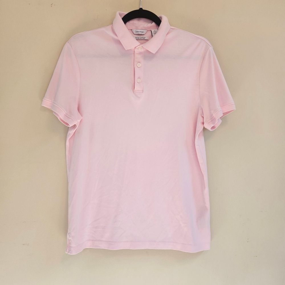 Calvin Klein Polo Shirt Men Sz S/P Liquid Touch Light Pink Golf Preppy